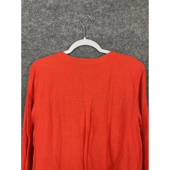J Crew Linen Tunic Top Orange 1/4 Button 3/4 Sleeve Women's Size L - Picture 6 of 16